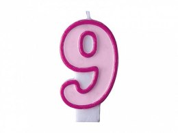 Świeczka urodzinowa Cyferka 9 w kolorze różowym 7 centymetrów Partydeco (SCU1-9-006) Partydeco