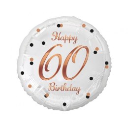 Balon foliowy Godan 60 Birthday, biały, nadruk różowo-złoty 18cal (FG-060B) Godan