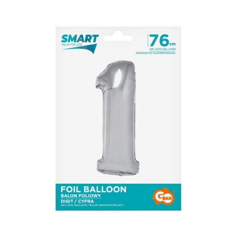 Balon foliowy Godan Smart cyfra 1 srebrna 76cm (CH-SSR1) Godan