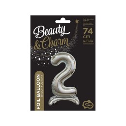 Balon gumowy Godan Beauty&Charm cyfra stojąca srebrna Srebrny 30cal (BC-ASS2) Godan