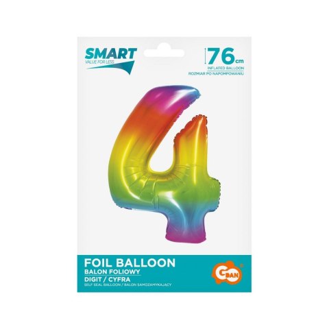 Balon foliowy Godan Smart cyfra 4 tęcza 76cm (CH-STC4) Godan