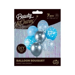 Balon gumowy Godan Bukiet balonowy URODZINOWY srebrno-niebieski 7 szt. niebieska 300mm 12cal (BB-SNS7) Godan