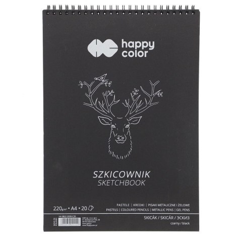 Blok artystyczny Happy Color szkicownik czarny A4 220g 20k (HA 3822 2030-C20) Happy Color