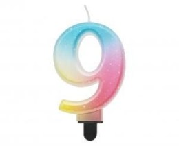 Świeczka urodzinowa cyferka 9, ombre, pastelowa, 8 cm Godan (SF-OPA9) Godan