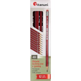 Ołówek techniczny Titanum 4H z gumką 12 szt. Titanum
