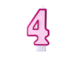 Świeczka urodzinowa Cyferka 4 w kolorze różowym 7 centymetrów Partydeco (SCU1-4-006) Partydeco