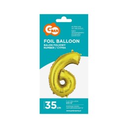 Balon foliowy Godan cyfra 6 złoty 35 cm (FG-C35Z6) Godan