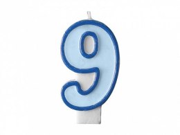 Świeczka urodzinowa Cyferka 9 w kolorze niebieskim 7 centymetrów Partydeco (SCU1-9-001) Partydeco