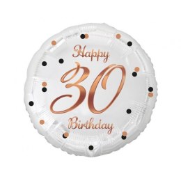 Balon foliowy Godan 30 Birthday, biały, nadruk różowo-złoty 18cal (FG-O30B) Godan