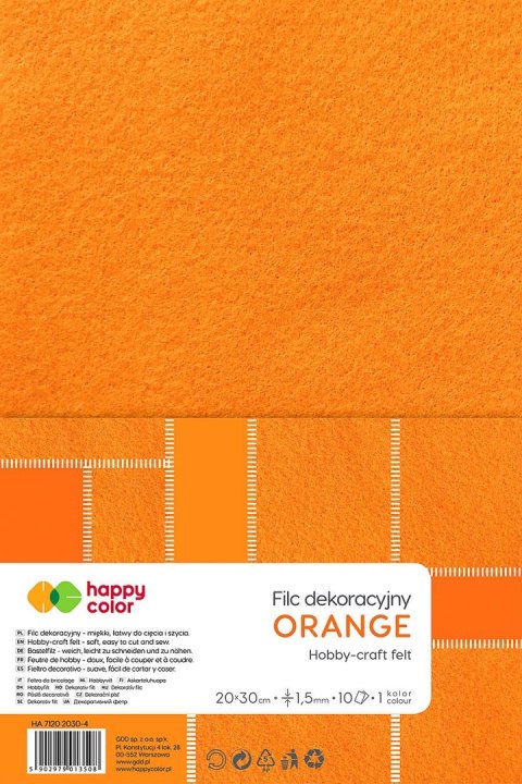 Filc Happy Color kolor: pomarańczowy 10 ark. [mm:] 200x300 (HA 7150 2030-4) Happy Color