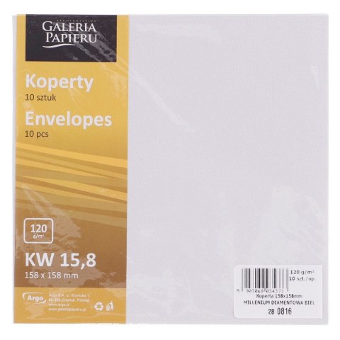 Koperta Galeria Papieru Millenium kw biały metalizowany [mm:] 158x158 (280816) 10 sztuk Galeria Papieru