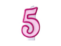 Świeczka urodzinowa Cyferka 5 w kolorze różowym 7 centymetrów Partydeco (SCU1-5-006) Partydeco