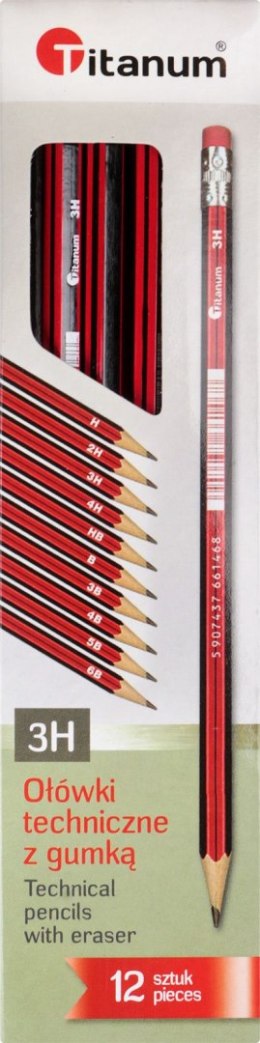 Ołówek techniczny Titanum 3H z gumką 12 szt. Titanum
