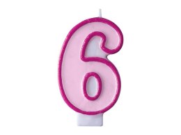 Świeczka urodzinowa Cyferka 6 w kolorze różowym 7 centymetrów Partydeco (SCU1-6-006) Partydeco