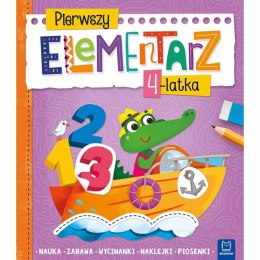 Książeczka edukacyjna Aksjomat Pierwszy elementarz 4-latka. Nauka, zabawa, wycinanki, naklejki, piosenki Aksjomat