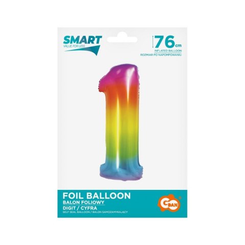 Balon foliowy Godan Smart cyfra 1 tęcza 76cm (CH-STC1) Godan