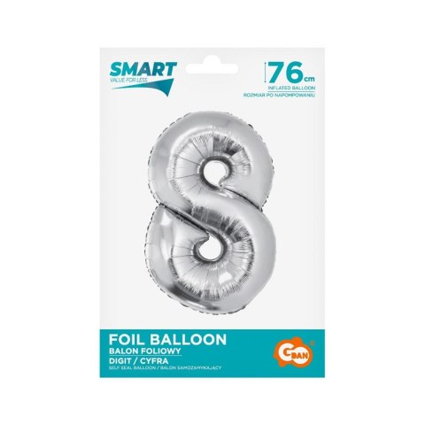 Balon foliowy Godan Smart cyfra 8 srebrna 76cm (CH-SSR8) Godan