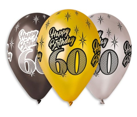 Balon Premium Happy Birthday 60 metaliczny 12`/6 szt Godan