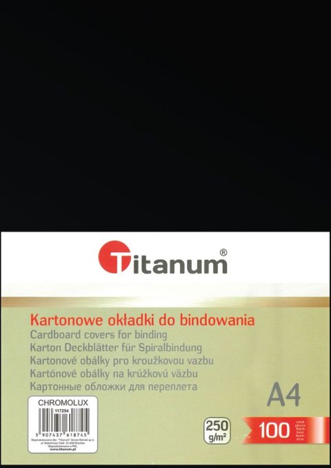 Karton do bindowania Titanum błyszczący - chromolux A4 czarny 250g Titanum