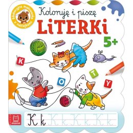 Książeczka edukacyjna Koloruję i piszę LITERKI. Edukacyjna malowanka z naklejkami 5+ Aksjomat Aksjomat