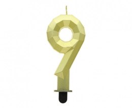 Świeczka urodzinowa cyferka 9 - Diament, metalik złoty, 7.6 cm Godan (PF-SDZ9) Godan
