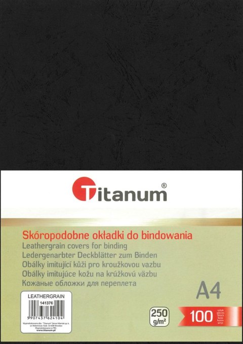 Karton do bindowania Titanum skóropodobny A4 czarny 250g Titanum