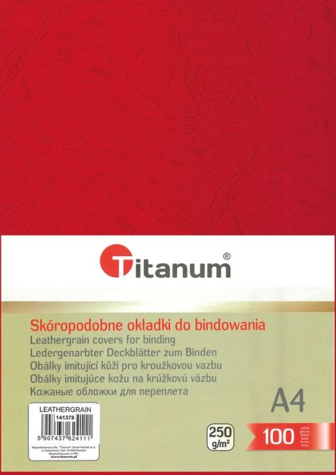 Karton do bindowania Titanum skóropodobny A4 czerwony 250g Titanum