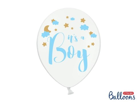 Balon gumowy Partydeco gumowy z nadrukiem Its a Boy błękitno-złoty 30 cm/6 sztuk pastelowy 6 szt biały 300mm (5902230764354) Partydeco