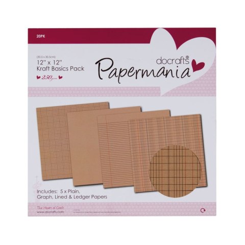 Papier ozdobny Papiermania papier 30,5 x 30,5 kraft basic pack 20 kartek (pma-807104) Papiermania