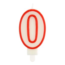 Świeczka urodzinowa cyferka nr 0 biała czerwona obwódka Arpex (DS0033CZE-0-9906) Arpex