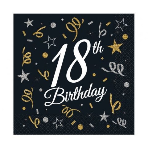 Serwetki 18th Birthday CZARNY papier [mm:] 330x330 Godan (SP-18BD) Godan