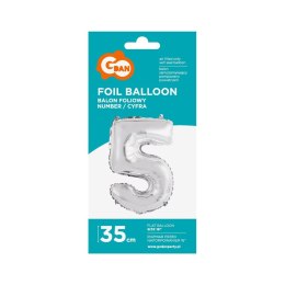 Balon foliowy Godan cyfra 5 srebrny 35 cm 16cal (FG-C35S5) Godan