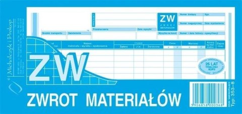 Druk samokopiujący Michalczyk i Prokop ZW zwrot materiałów 1/3 A4 80k. (353-8) Michalczyk i Prokop