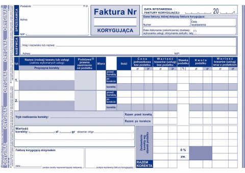 Druk samokopiujący Michalczyk i Prokop Faktura VAT korygująca netto pełna A5 A5 80k. (107-3E) Michalczyk i Prokop