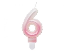 Świeczka urodzinowa cyferka 6, ombre, perłowa biało-różowa, 7 cm Godan (SF-PBR6) Godan