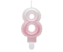Świeczka urodzinowa cyferka 8, ombre, perłowa biało-różowa, 7 cm Godan (SF-PBR8) Godan