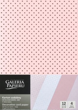 Papier ozdobny (wizytówkowy) metaliczne kropki różowy A4 różowy 200g Galeria Papieru (208931) Galeria Papieru
