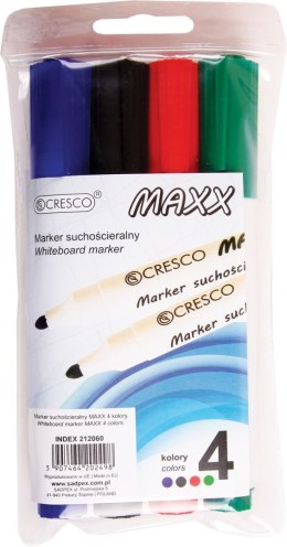 Marker suchościeralny Cresco Maxx komplet, 4 kolory okrągła końcówka (212060) Cresco