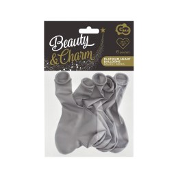 Balon gumowy Godan Beauty&Charm platynowe srebrne serca 6szt. srebrny 300mm 12cal (CB-S6LS) Godan