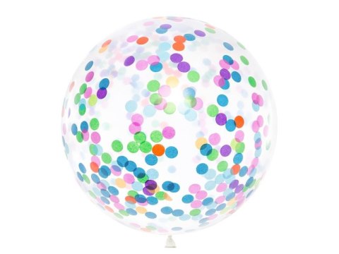 Balon gumowy Partydeco z okrągłym konfetti, 1m, mix transparentny 1000mm 36cal (BK36-1-000) Partydeco