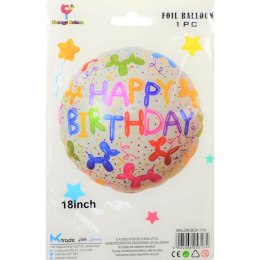 Balon foliowy Antella okrągły Happy Birthday pieski (BCF-174) Antella