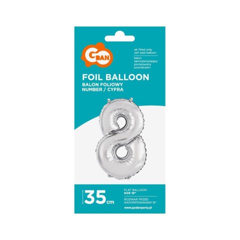 Balon foliowy Godan cyfra 8 srebrny 35 cm 8cal (FG-C35S8) Godan