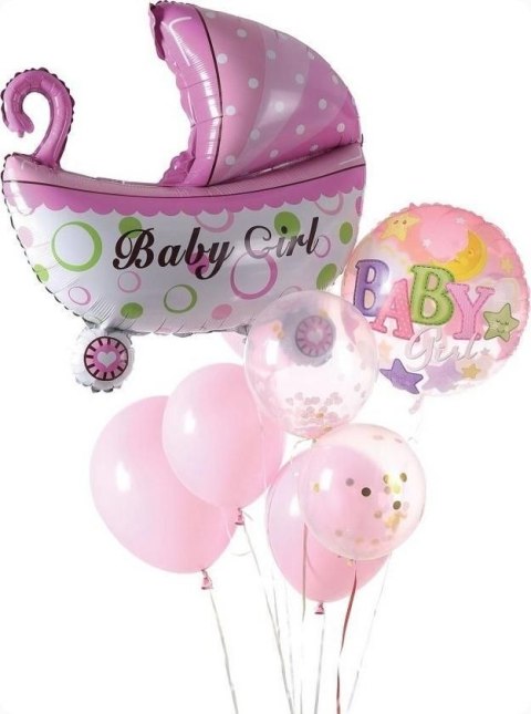 Balon gumowy Antella zestaw balonów 9 elementów baby girl różowy Antella