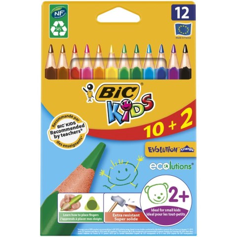 Kredki ołówkowe Ecolutions Evolution Triangle 12 kol 12 kol. Bic Kids (887146) Bic Kids