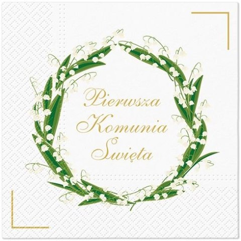Serwetki Lunch komunia White Flowers mix nadruk bibuła [mm:] 330x330 Paw (SDL143800) Paw