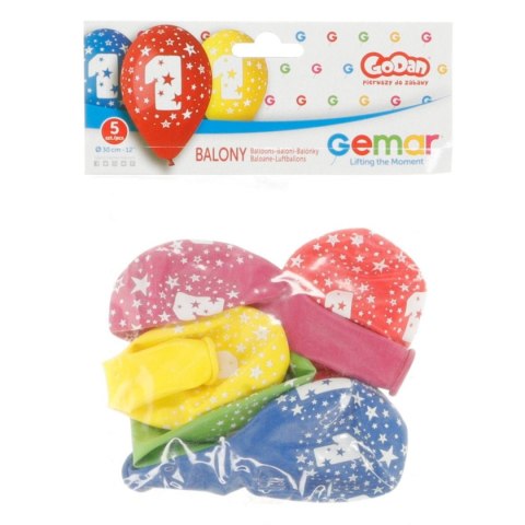 Balon gumowy Z NADRUKIEM 5 szt mix 300mm 12cal Godan (GS110/1) Godan