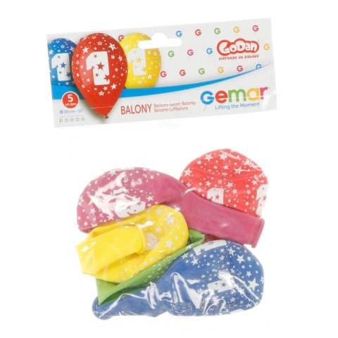 Balon gumowy Z NADRUKIEM 5 szt mix 300mm 12cal Godan (GS110/1) Godan