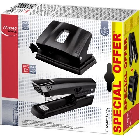 Komplet Essentials Metal Dziurkacz+zszywacz 25 kartek czarny (898014) Maped Maped