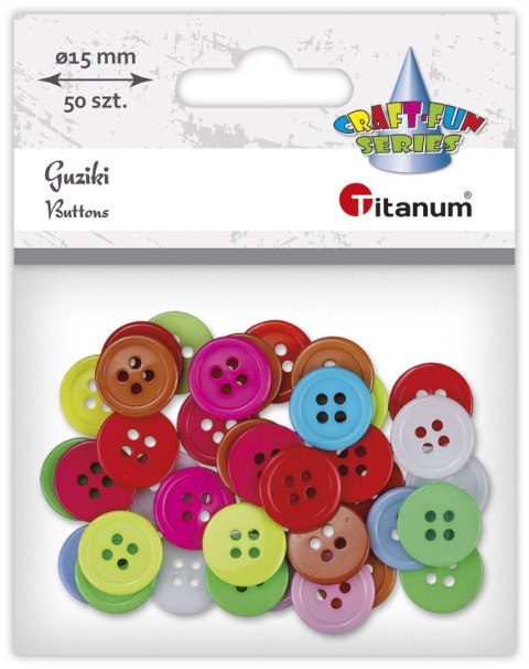 Guziki Titanum Craft-Fun Series plastikowe okrągłe 15mm mix 50 szt Titanum