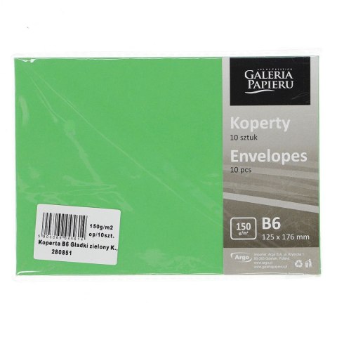 Koperta gładki zielony k 150 B6 zielona [mm:] 125x176 (280851) 10 sztuk
